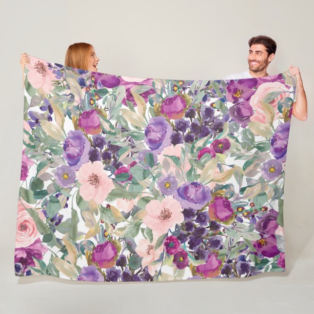 Cobertor De Velo Flores de Aquarela Boho Rosa Roxo (In Situ)