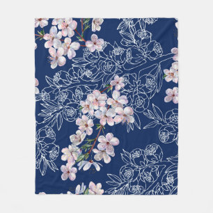 Cobertor De Velo Flores de aquarela cereja com gráfico de ramificaç