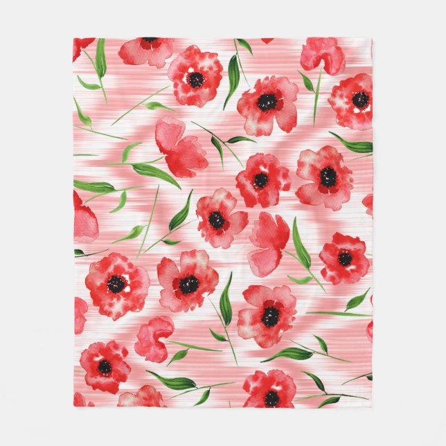 Cobertor De Velo Flores de aquarelas: ikat de papoila. (Frente)