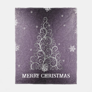Cobertor De Velo Flores de Árvore de Natal e Flocos de Neve   Roxo