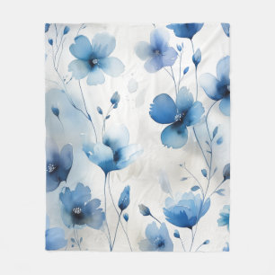 Cobertor De Velo Flores de cor branca prateada, azuladas, Elegante
