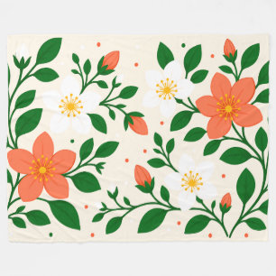 Cobertor De Velo Flores de Coral e Brancas Elegantes com Folhagem V