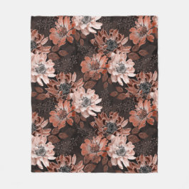 Cobertor De Velo Flores de creme, teracote sobre fundo castanho esc