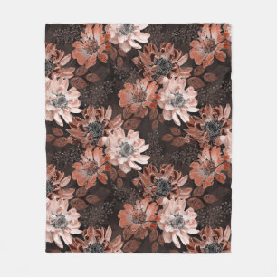 Cobertor De Velo Flores de creme, teracote sobre fundo castanho esc