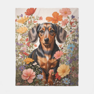 Cobertor De Velo Flores De Dachshund Castanho E Cosmos