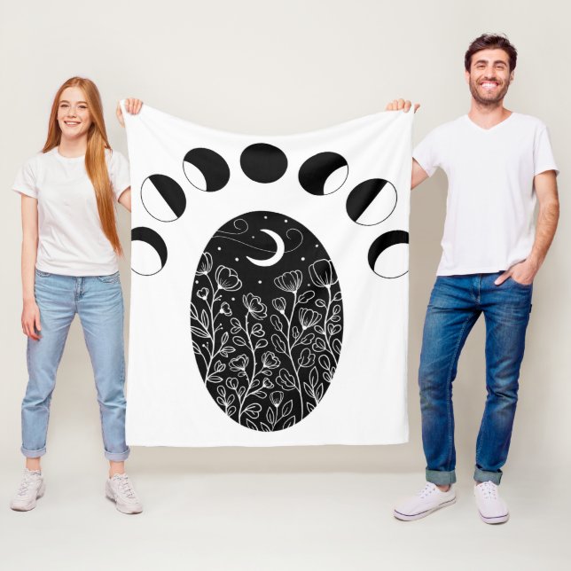 Cobertor De Velo Flores de fase da lua branca preta (In Situ)