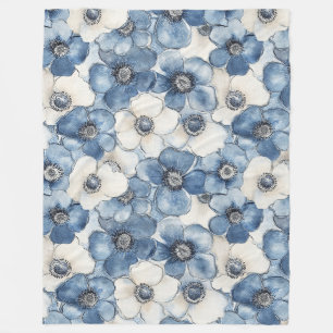 Cobertor De Velo Flores de Jeans Branco Azul Aniversário