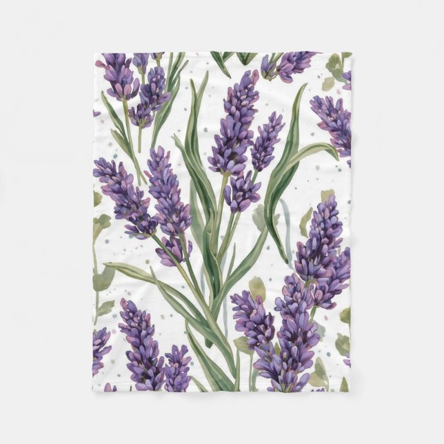 Cobertor De Velo Flores de Lavanda Roxa Botânica Aquarela (Frente)