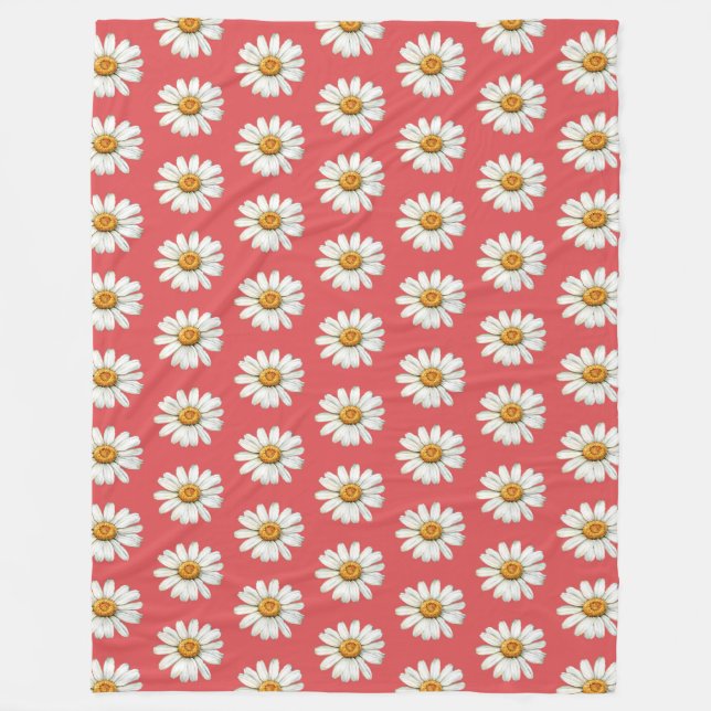 Cobertor De Velo Flores de Margarida Vermelhas e Brancas Elegantes  (Frente)