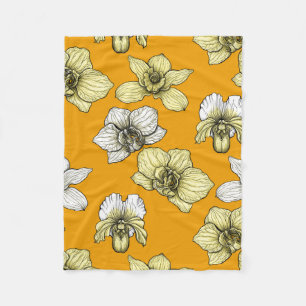 Cobertor De Velo Flores de orquídea amarelas e brancas