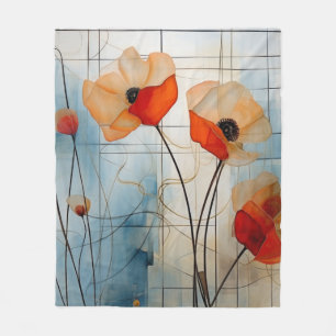 Cobertor De Velo Flores de Papoula Abstratas em Estilo Geométrico M