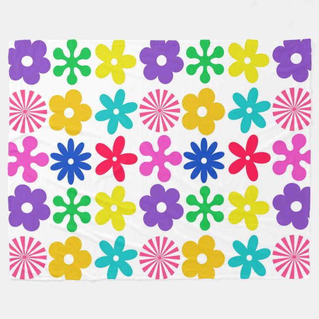 COBERTOR DE VELO FLORES DE RETRO GROOVY (Frente (Horizontal))