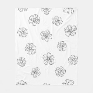 Cobertor De Velo Flores desenhadas em preto sobre fundo branco. Sea