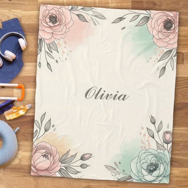 Cobertor De Velo Flores Desenhadas Encantadoras em Aquarela (Criador carregado)