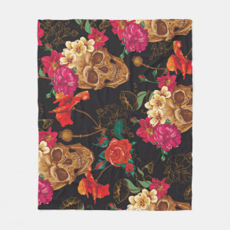 Cobertor De Velo Flores Do Crânio: Fundo Escuro Sem Olhos.