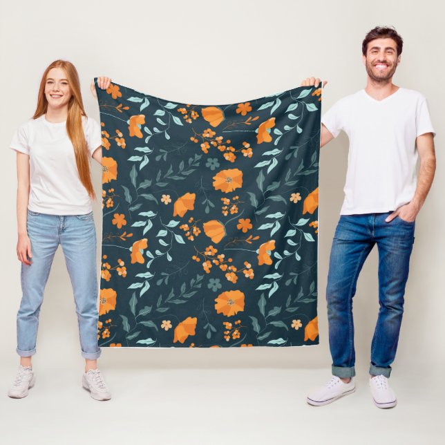 Cobertor De Velo flores e bagas laranja brilhantes com azul-esverde (In Situ)