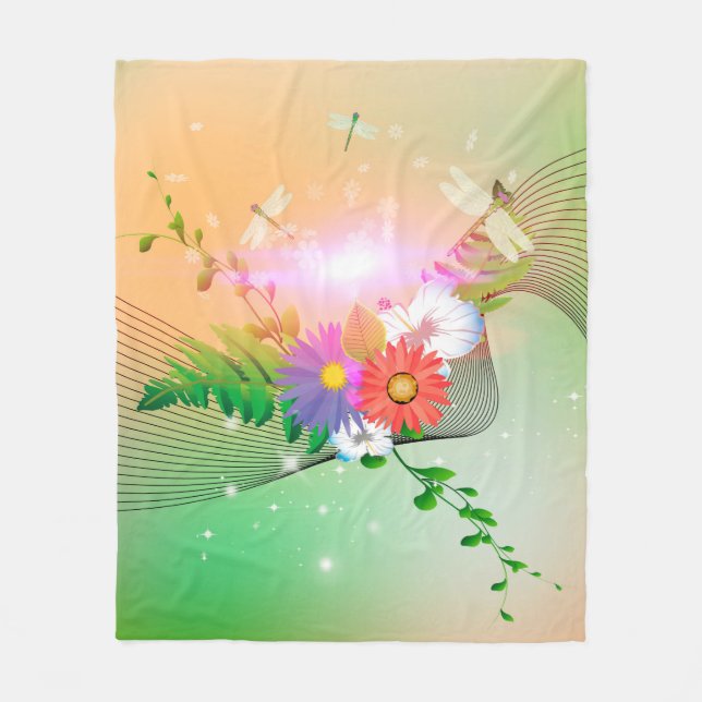 Cobertor De Velo Flores e libélulas impressionantes (Frente)