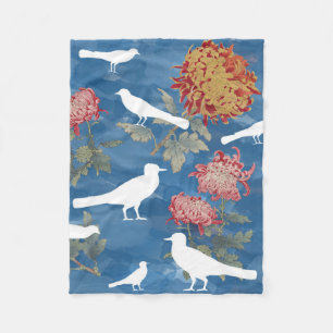 Cobertor De Velo Flores e Pássaros de Vintage de Cor Azul