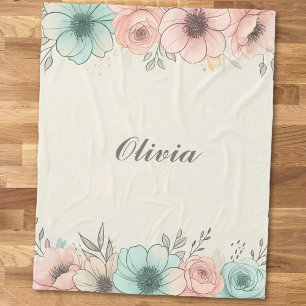 Cobertor De Velo Flores Elegantes em Aquarela Esboçadas
