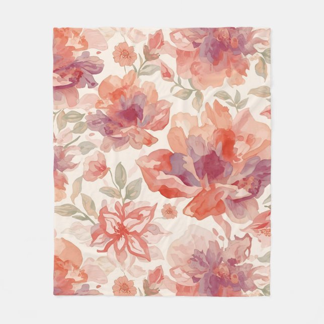 Cobertor De Velo Flores em Aquarela Pastel Laranja Claro (Frente)