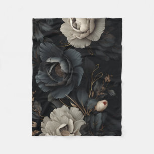 Cobertor De Velo Flores em preto e branco