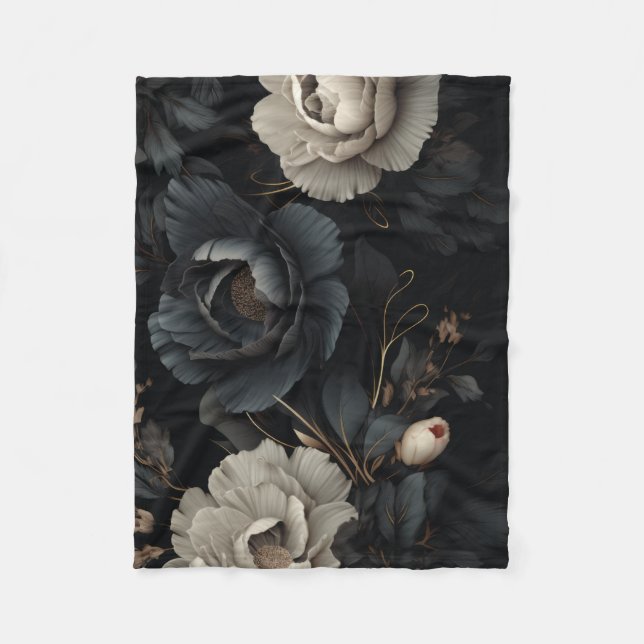 Cobertor De Velo Flores em preto e branco (Frente)