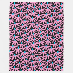 Cobertor De Velo Flores Estilizadas - Rosa, Azul-Céu e Preto