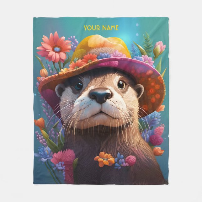 Cobertor De Velo Flores Fantasy Cute Otter Vivid (Frente)