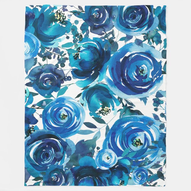 Cobertor De Velo Flores Florais Azul Índigo Elegante Shabby Chic (Frente)