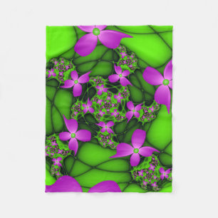 Cobertor De Velo Flores Fractais Verdes Rosa-Rosa-Abstrato modernas