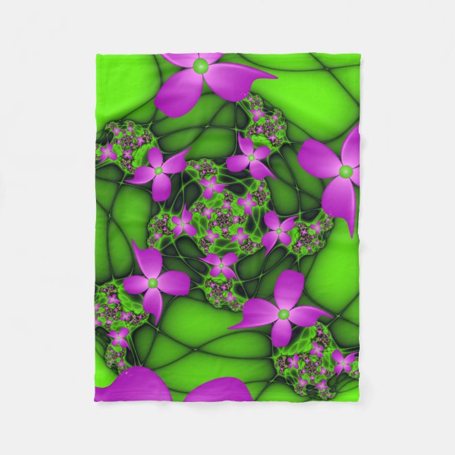 Cobertor De Velo Flores Fractais Verdes Rosa-Rosa-Abstrato modernas (Frente)