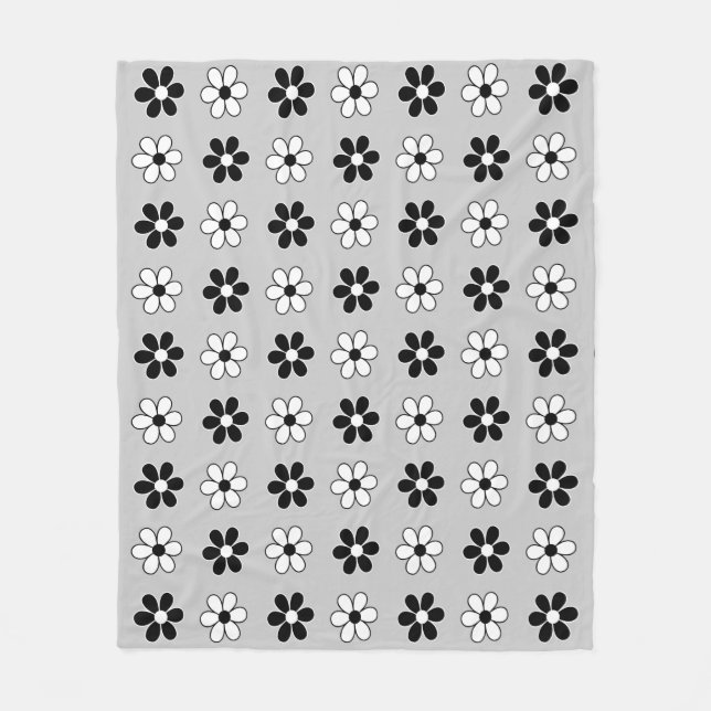 Cobertor De Velo Flores modernas em preto e branco em cinza pratead (Frente)