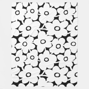 Cobertor De Velo Flores Negrito - Branco sobre Preto