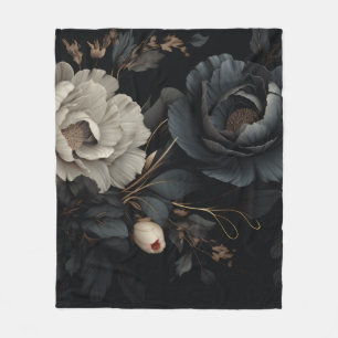 Cobertor De Velo Flores Pretas e Brancas