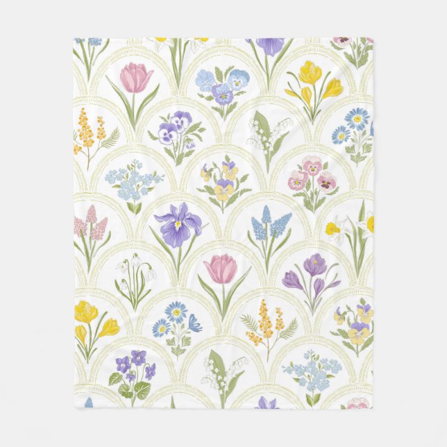 Cobertor De Velo Flores primavera jardineiras em medalhão arco-íris (Frente)