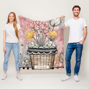 Cobertor De Velo Flores Românticas de Primavera em Rosa e Dourado