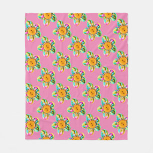 Cobertor De Velo Flores rosa, roxo, amarelo em rosa suave