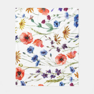 Cobertor De Velo Flores Selvagens Aquarelas Cachorro Poppy Chamomil