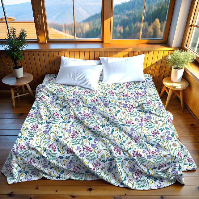 Cobertor De Velo Flores-selvagens Blue Fleece Blanket, Grande (Wildflowers Blue Fleece Blanket, Large)