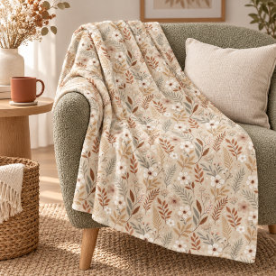 Cobertor De Velo Flores Selvagens de Terracota Sage Neutro Suave