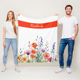 Cobertor De Velo Flores Selvagens em Aquarela Vibrante Personalizad