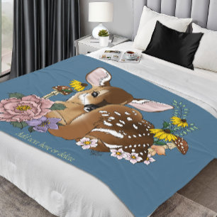 Cobertor De Velo Flores Silvestres Fofas Corça Azul Bebê Deer Bosqu