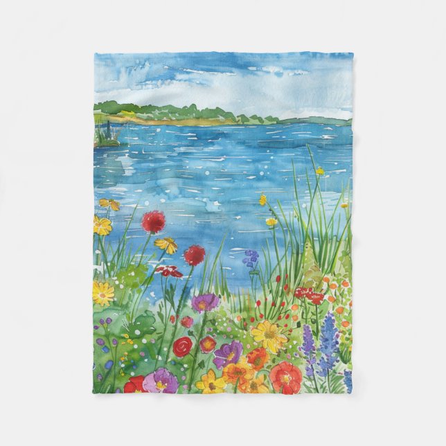Cobertor De Velo Flores silvestres junto a um lago (Frente)