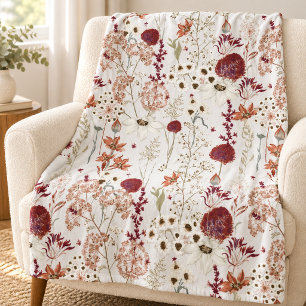 Cobertor De Velo Flores Silvestres Modernos Burgundy Floral Boho