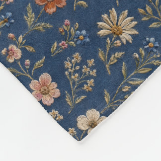 Cobertor De Velo Flores silvestres simples bordadas em fundo de jea
