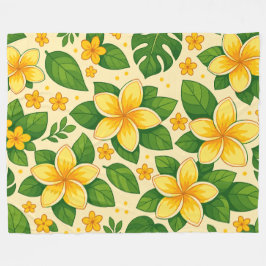 Cobertor De Velo Flores Tropicais Amarelas com Folhas Verdes Luxuri
