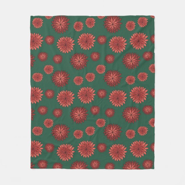 Cobertor De Velo Flores Vermelhas em um Fundo Verde (Frente)