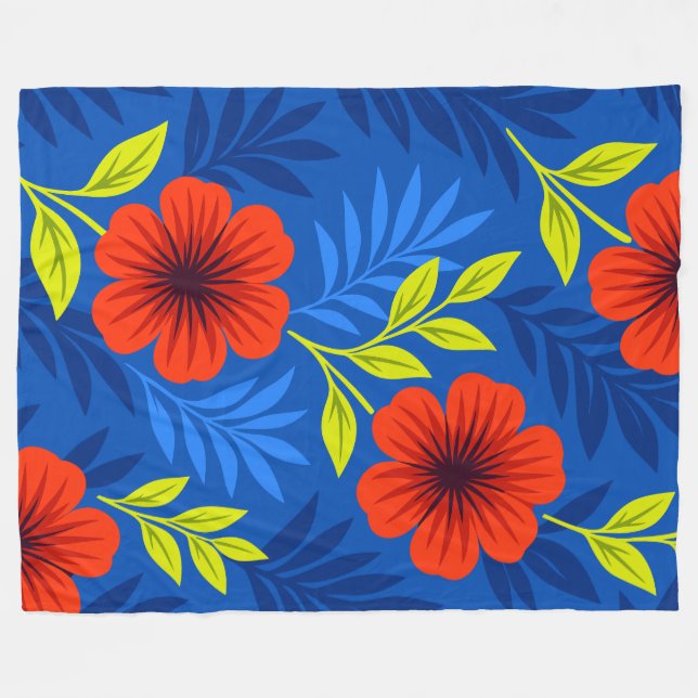 Cobertor De Velo Flores Vermelhas Vermelhas em Negrito com Folhas E (Frente (Horizontal))
