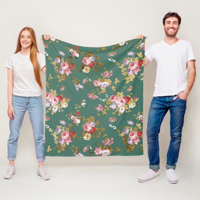 Cobertor De Velo Floresta chic rural verde-rosa-ouro elegante flora (In Situ)
