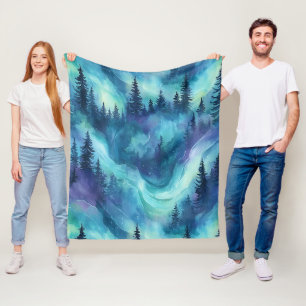 Cobertor De Velo Floresta da Aurora Boreal em Aquarela (7)